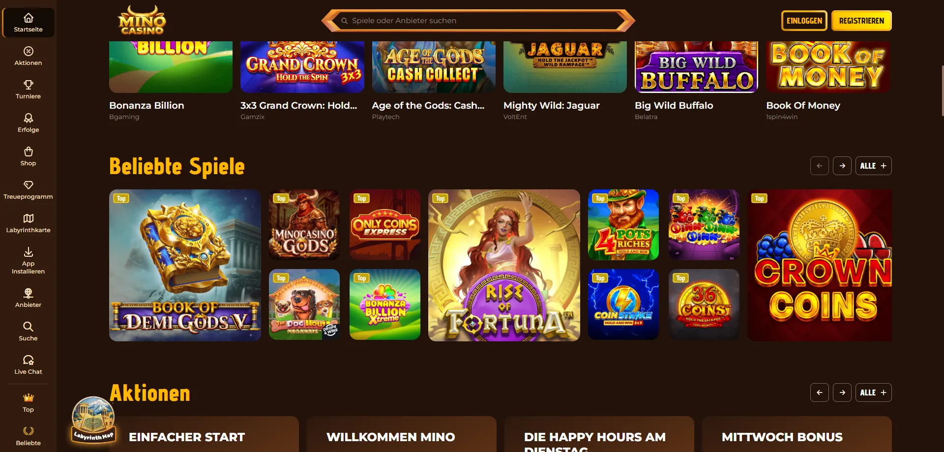 Mino Casino Spielangebot – Slots, Tischspiele und Live Casino im Test