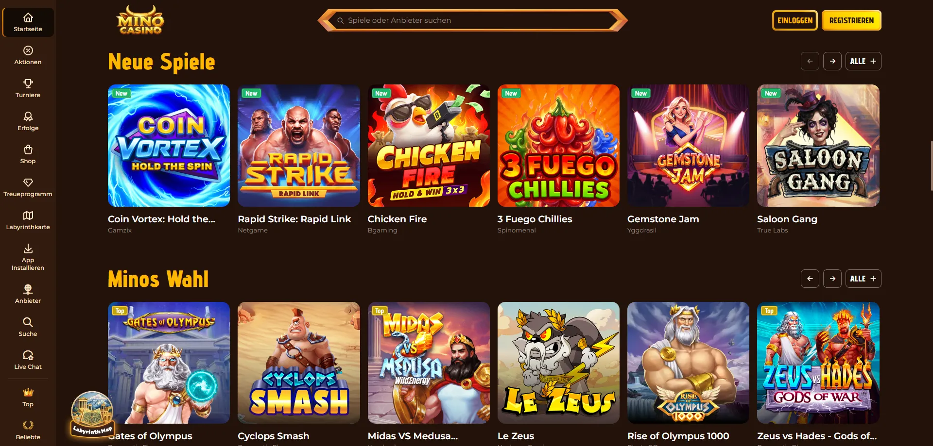 Mino Casino Spielkatalog durchsuchen – Slots und Filteroptionen